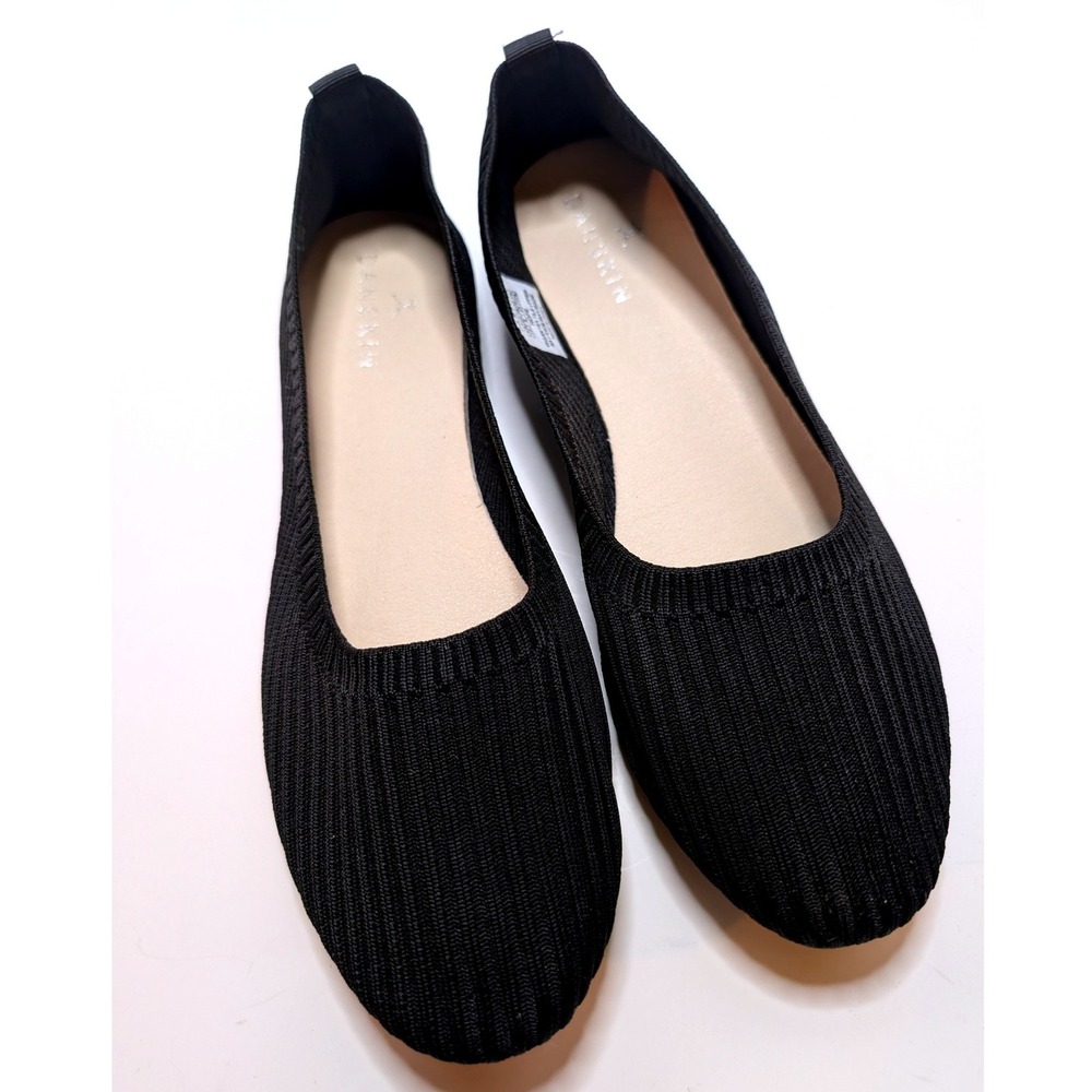 Danskin Hope Ballet Flat Black Vegan Ribbed Knit Slip-On Shoes Womens 10 Comfort